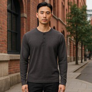 Tommy John Men's Size Medium Gray Soft Henley Long Sleeve Shirt Knit Ribbed Gray